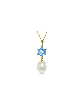 4.53 Carat 14K Gold Necklace Pearl, Blue Topaz Diamond