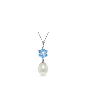 4.53 Carat 14K White Gold Necklace Pearl, Blue Topaz Diamond