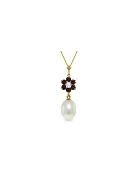 4.53 Carat 14K Gold Necklace Natural Pearl, Garnet Diamond