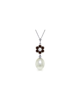 4.53 Carat 14K White Gold Necklace Natural Pearl, Garnet Diamond
