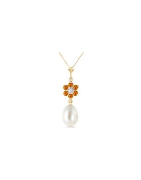 4.53 Carat 14K Gold Necklace Natural Pearl, Citrine Diamond