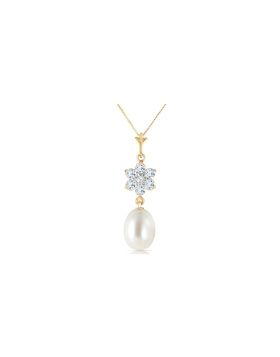 4.53 Carat 14K Gold Necklace Natural Pearl, Aquamarine Diamond