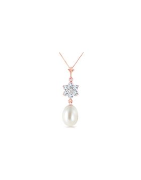 4.53 Carat 14K Rose Gold Necklace Natural Pearl, Aquamarine Diamond