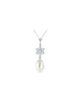 4.53 Carat 14K White Gold Necklace Natural Pearl, Aquamarine Diamond