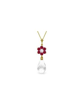 2.78 Carat 14K Gold Necklace Ruby, White Topaz Diamond