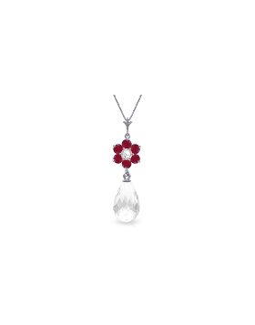 2.78 Carat 14K White Gold Necklace Ruby, White Topaz Diamond