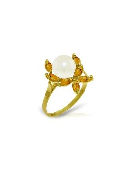 2.65 Carat 14K Gold Ring Natural Citrine Pearl