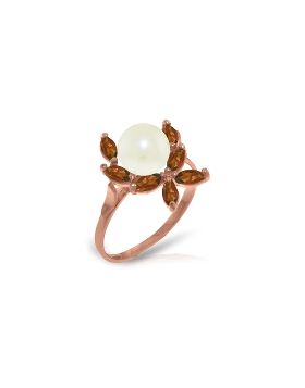 14K Rose Gold Ring w/ Natural Garnets & Pearl