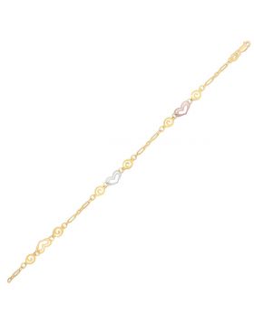 14k Tri-Color Gold Anklet with Multi Color Heart Stations