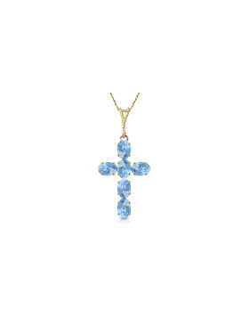 1.5 Carat 14K Gold Cross Necklace Natural Blue Topaz
