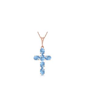 1.5 Carat 14K Rose Gold Cross Necklace Natural Blue Topaz