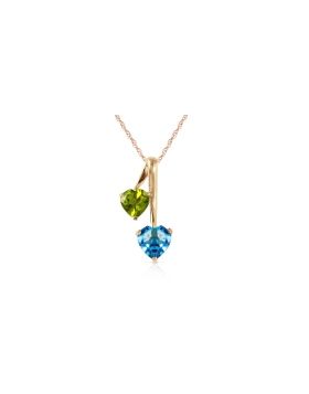 1.4 Carat Silver Hearts Necklace Natural Peridot Blue Topaz