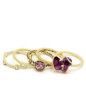 LO2502-5 - Brass Gold Ring Synthetic Amethyst