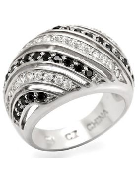 LOS479-5 - 925 Sterling Silver Rhodium Ring AAA Grade CZ Black Diamond
