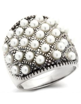 410108-5 - 925 Sterling Silver Antique Tone Ring Synthetic White