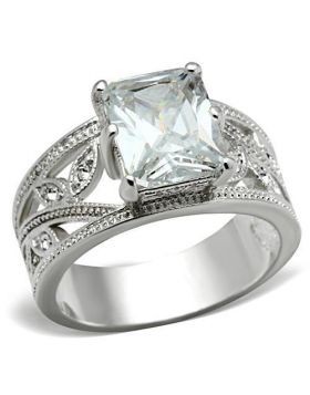 SS024-10 - 925 Sterling Silver Silver Ring AAA Grade CZ Clear