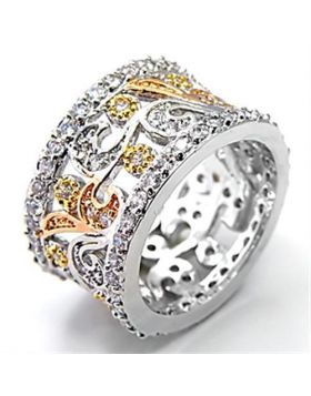 7X089-9 - Brass Tricolor Ring AAA Grade CZ Clear