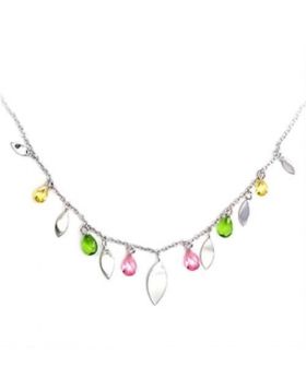 6X106-16 - 925 Sterling Silver High-Polished Necklace AAA Grade CZ Multi Color