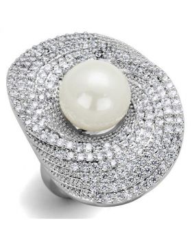 Ring Brass Rhodium Synthetic White Pearl