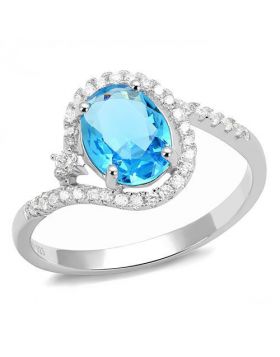 Ring 925 Sterling Silver Rhodium Synthetic London Blue Spinel