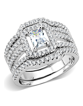 Ring Brass Rhodium AAA Grade CZ Clear Oblong