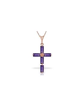 14K Rose Gold Cross Necklace w/ Natural Purple Amethysts