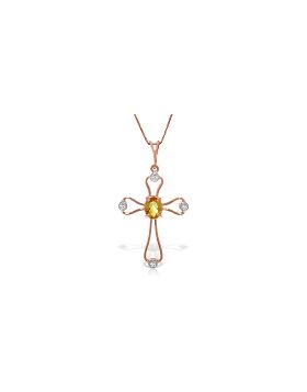 14K Rose Gold Cross Necklace w/ Natural Diamonds & Citrine