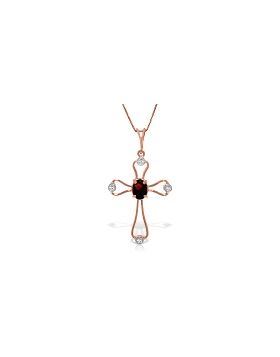 14K Rose Gold Cross Necklace w/ Natural Diamonds & Garnet