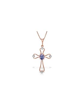 14K Rose Gold Cross Necklace w/ Natural Diamonds & Tanzanite