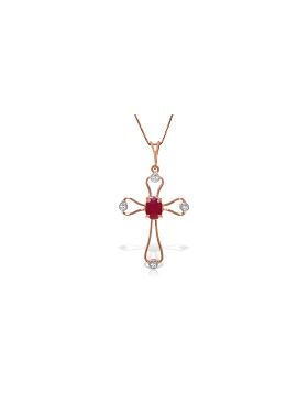 14K Rose Gold Cross Necklace w/ Natural Diamonds & Ruby