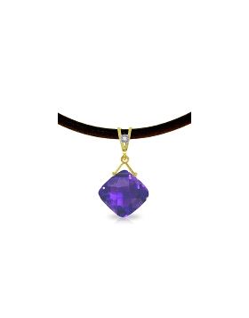 8.76 Carat 14K Gold Leather Necklace Diamond Purple Amethyst