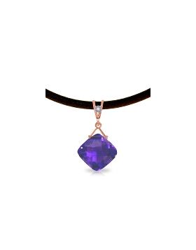 14K Rose Gold & Leather Diamond & Purple Amethyst Necklace