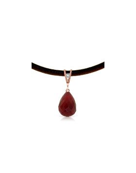 14K Rose Gold & Leather Diamond/Ruby Pear Cut Necklace