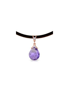 14K Rose Gold & Leather Diamond/Purple Amethyst Necklace