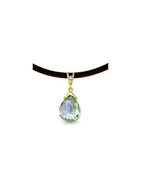 6.51 Carat 14K Gold Leather Necklace Diamond Green Amethyst