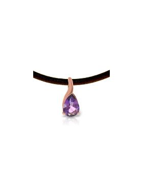 14K Rose Gold & Leather Necklace w/ Natural Amethyst