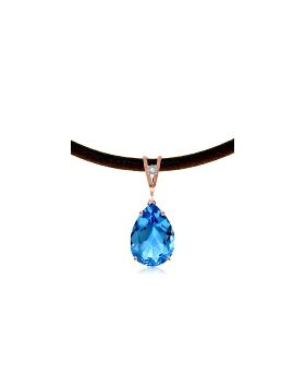 14K Rose Gold & Leather Diamond/Blue Topaz Pear Cut Necklace