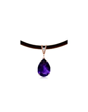 14K Rose Gold & Leather Diamond/Purple Amethyst Pear Cut Necklace