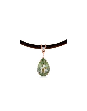 14K Rose Gold & Leather Diamond/Green Amethyst Pear Cut Necklace