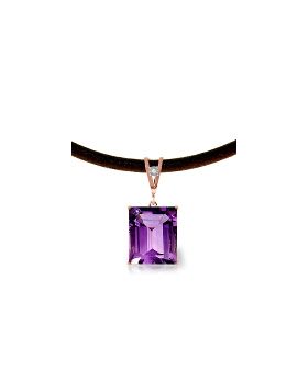 14K Rose Gold & Leather Diamond/Purple Amethyst Square Cut Necklace