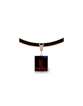 14K Rose Gold & Leather Diamond/Garnet Square Cut Necklace