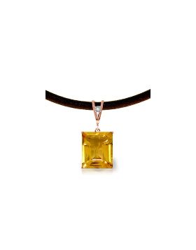 14K Rose Gold & Leather Diamond/Citrine Square Cut Necklace