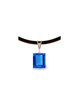 14K Rose Gold & Leather Diamond/Blue Topaz Square Cut Necklace