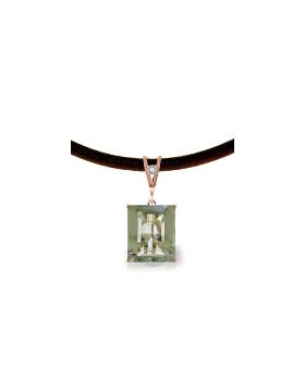 14K Rose Gold & Leather Diamond/Green Amethyst Square Cut Necklace