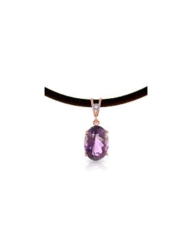 14K Rose Gold & Leather Diamond/Purple Amethyst Oval Cut Necklace