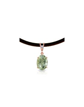 14K Rose Gold & Leather Diamond/Green Amethyst Oval Cut Necklace