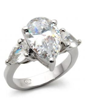 Ring 925 Sterling Silver High-Polished AAA Grade CZ Clear Pear