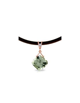 14K Rose Gold & Leather Diamond & Green Amethyst Necklace
