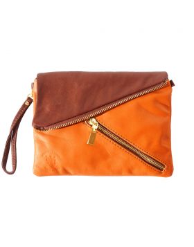 Alexa Leather Clutch - Orange/Brown 