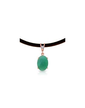 14K Rose Gold & Leather Diamond/Emerald Oval Cut Necklace